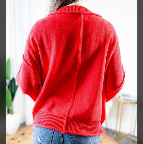 New POL loose fit button cardigan balloon sleeve sz XL red - Picture 4 of 10